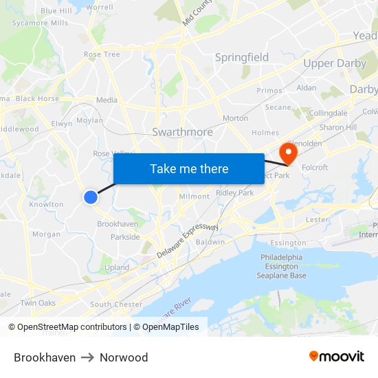 Brookhaven to Norwood map