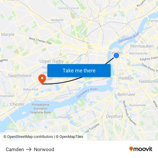 Camden to Norwood map