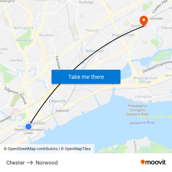Chester to Norwood map