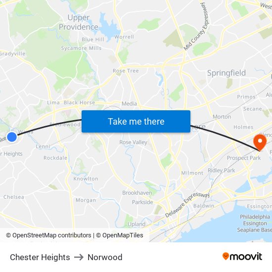 Chester Heights to Norwood map