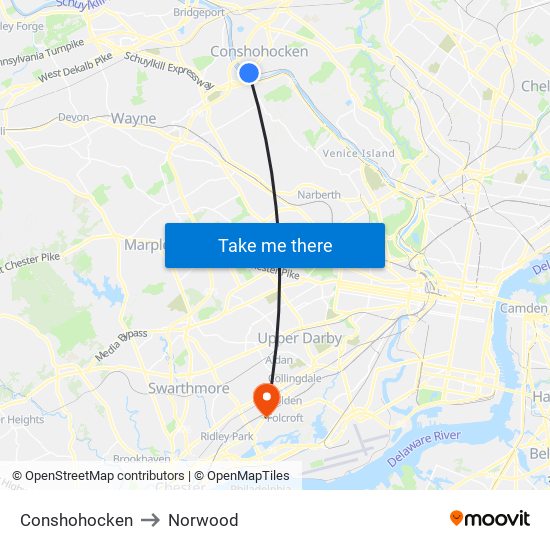 Conshohocken to Norwood map