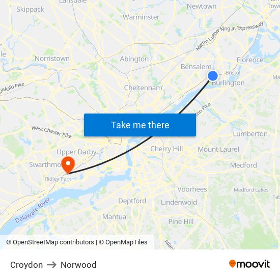 Croydon to Norwood map