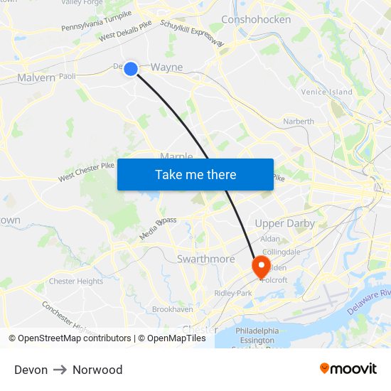 Devon to Norwood map