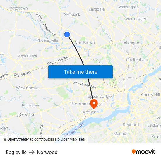 Eagleville to Norwood map