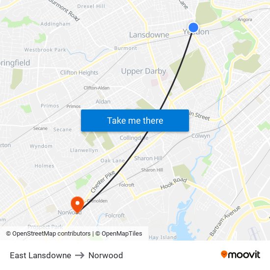 East Lansdowne to Norwood map