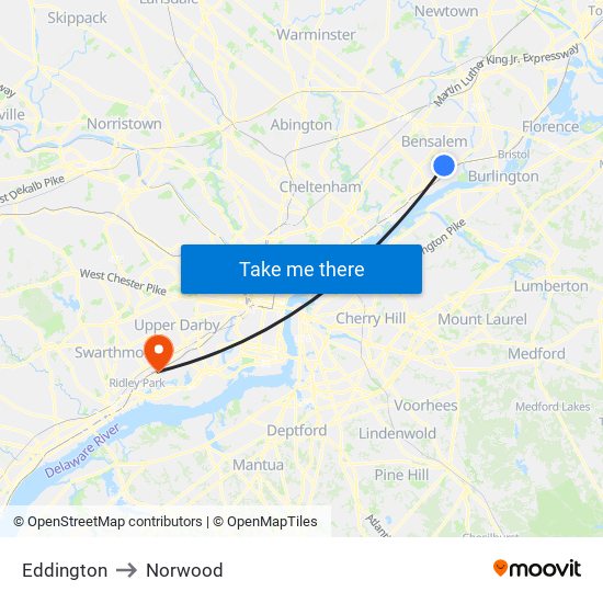 Eddington to Norwood map