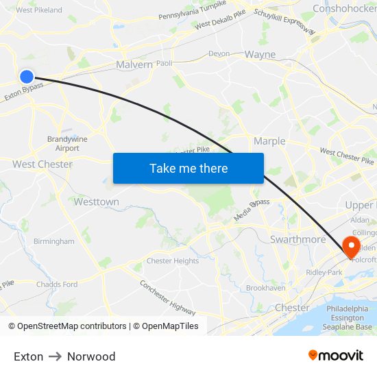 Exton to Norwood map