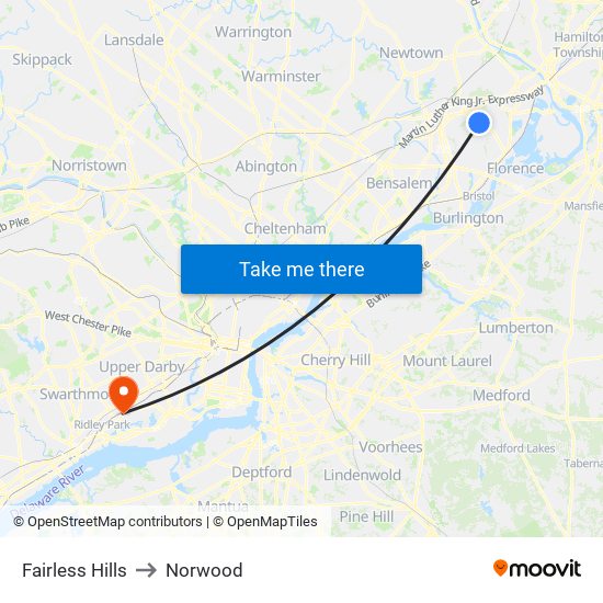 Fairless Hills to Norwood map