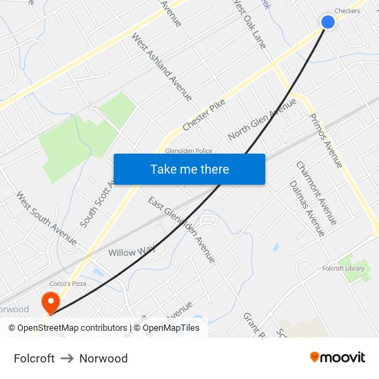 Folcroft to Norwood map