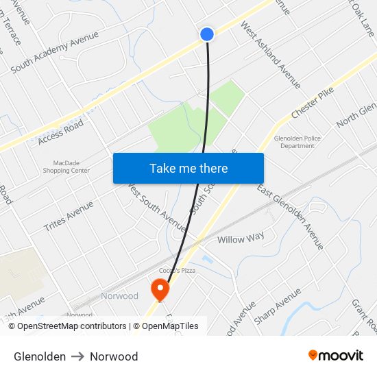 Glenolden to Norwood map