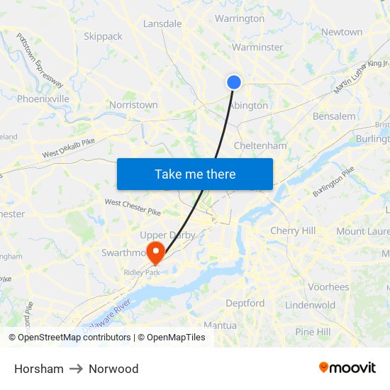 Horsham to Norwood map