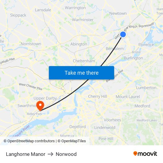 Langhorne Manor to Norwood map