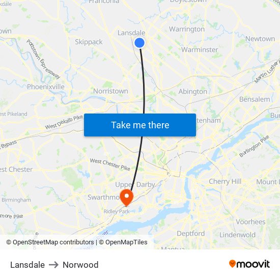 Lansdale to Norwood map