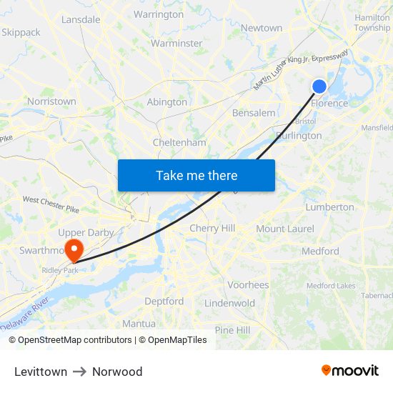 Levittown to Norwood map