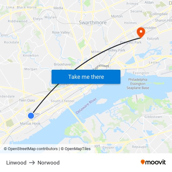 Linwood to Norwood map