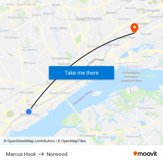 Marcus Hook to Norwood map