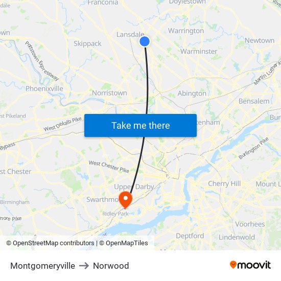 Montgomeryville to Norwood map