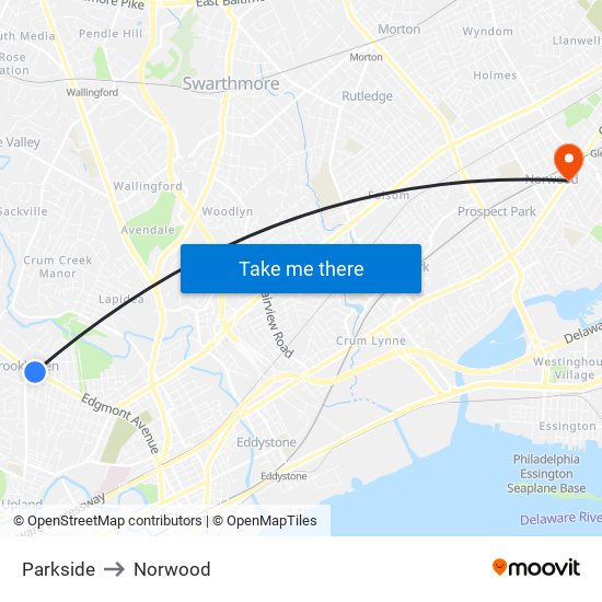 Parkside to Norwood map