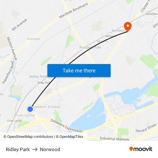 Ridley Park to Norwood map