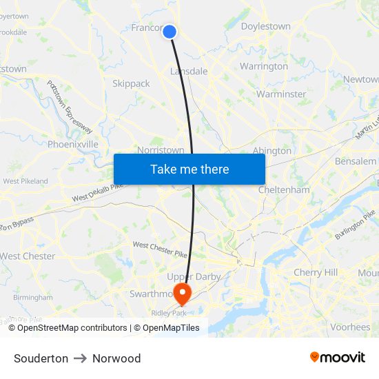 Souderton to Norwood map