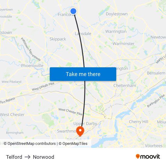 Telford to Norwood map
