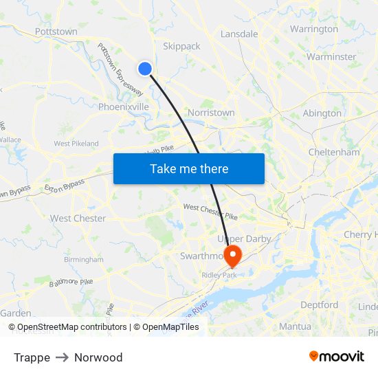 Trappe to Norwood map