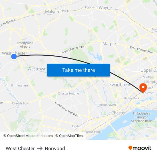 West Chester to Norwood map