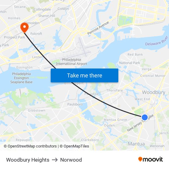 Woodbury Heights to Norwood map