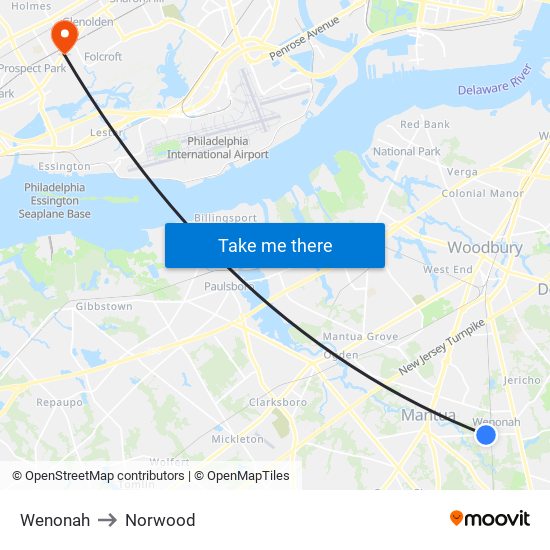 Wenonah to Norwood map