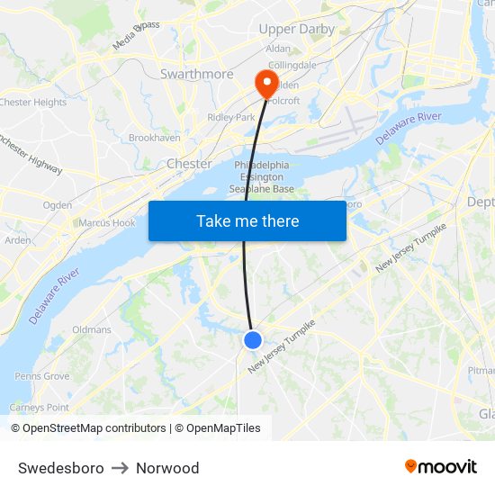 Swedesboro to Norwood map