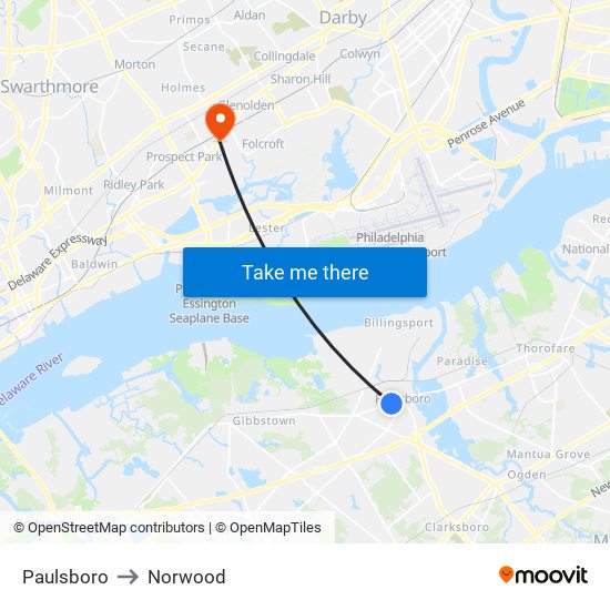 Paulsboro to Norwood map