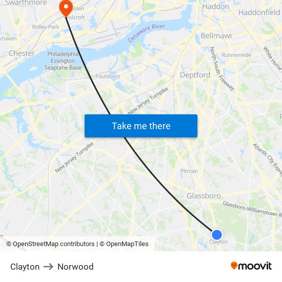 Clayton to Norwood map