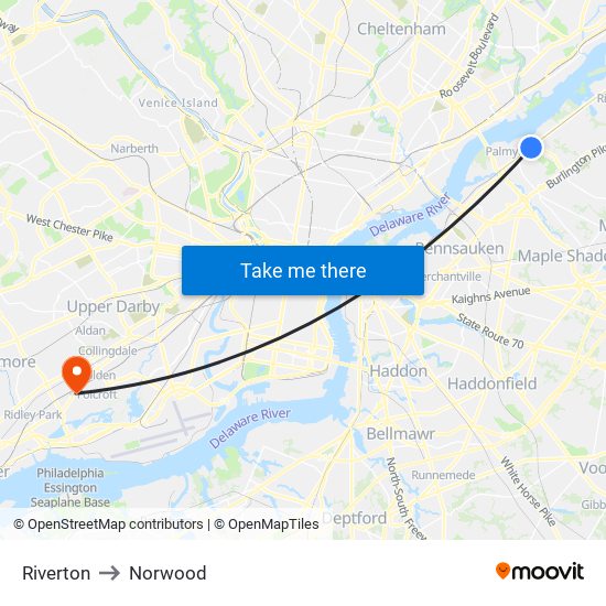 Riverton to Norwood map
