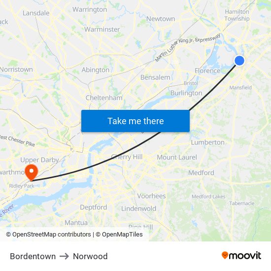 Bordentown to Norwood map