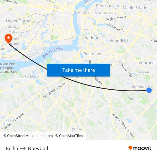 Berlin to Norwood map