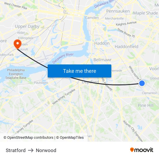Stratford to Norwood map