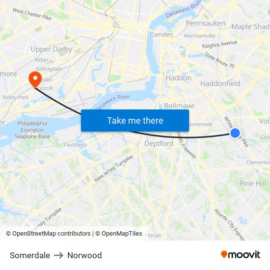 Somerdale to Norwood map