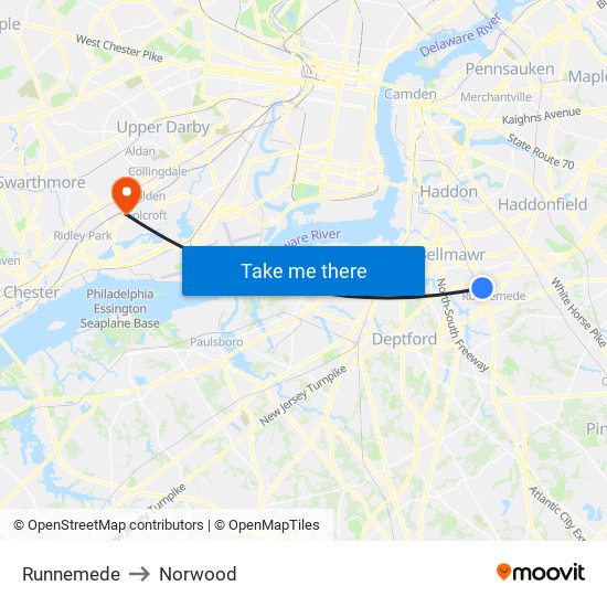 Runnemede to Norwood map