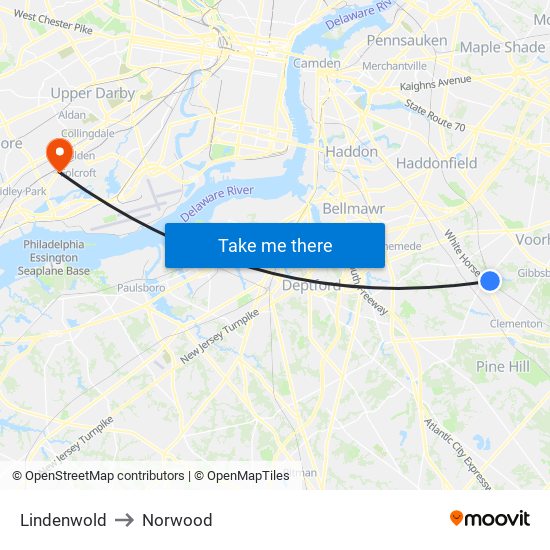 Lindenwold to Norwood map