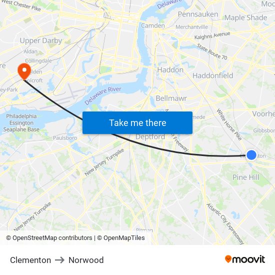 Clementon to Norwood map