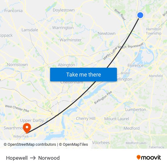 Hopewell to Norwood map