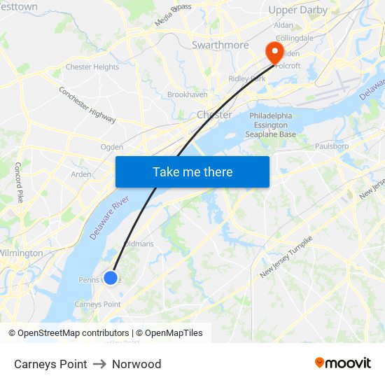 Carneys Point to Norwood map
