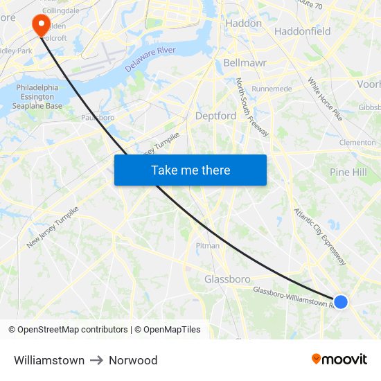 Williamstown to Norwood map