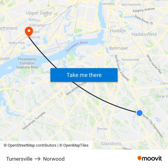 Turnersville to Norwood map