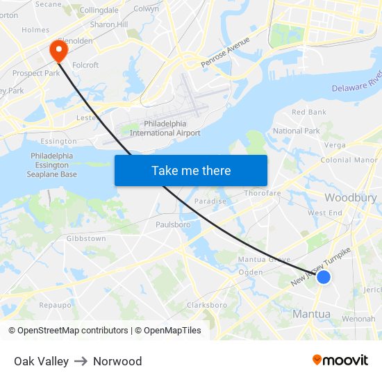 Oak Valley to Norwood map