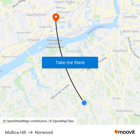 Mullica Hill to Norwood map