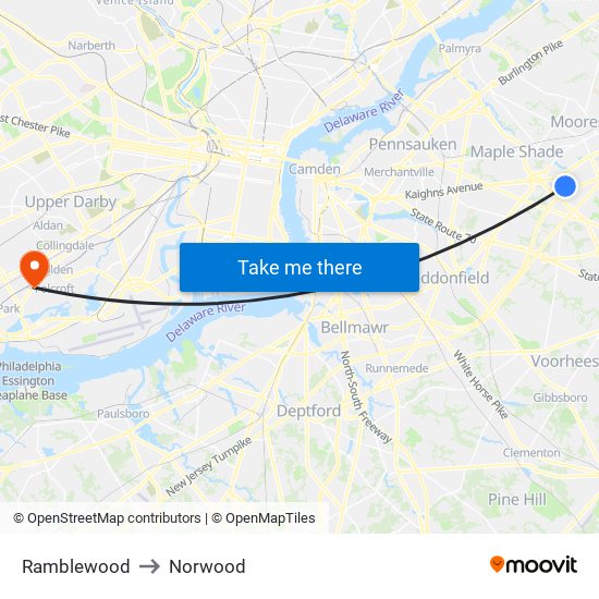 Ramblewood to Norwood map