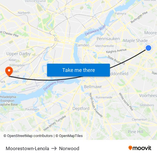 Moorestown-Lenola to Norwood map