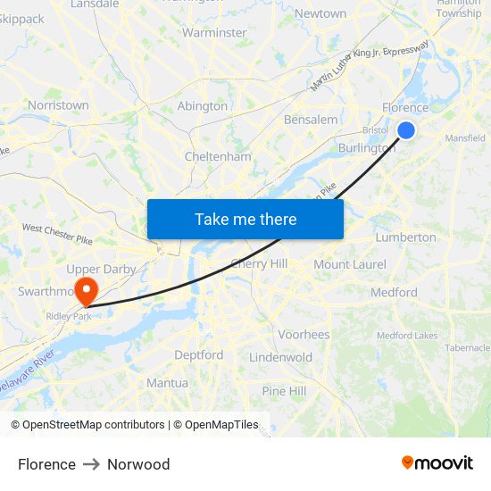 Florence to Norwood map