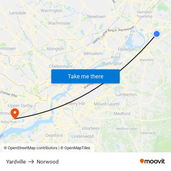 Yardville to Norwood map